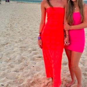 bright orange summertime strapless dress